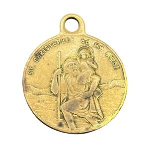 Catholic Saint Christopher gold tone religious medal pendant for necklace